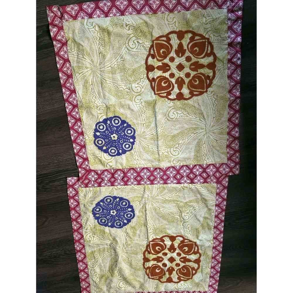 Boho Medallion Euro Shams Set of 2 Paisley Floral Patchwork Green Pink Blue Vtg